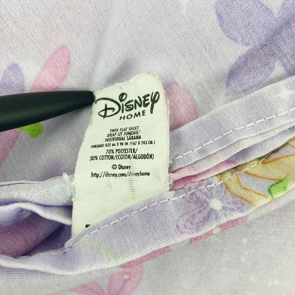 Vintage Disney Home Tinkerbell Fairy Purple Floral Dragonfly Twin Flat Sheet
